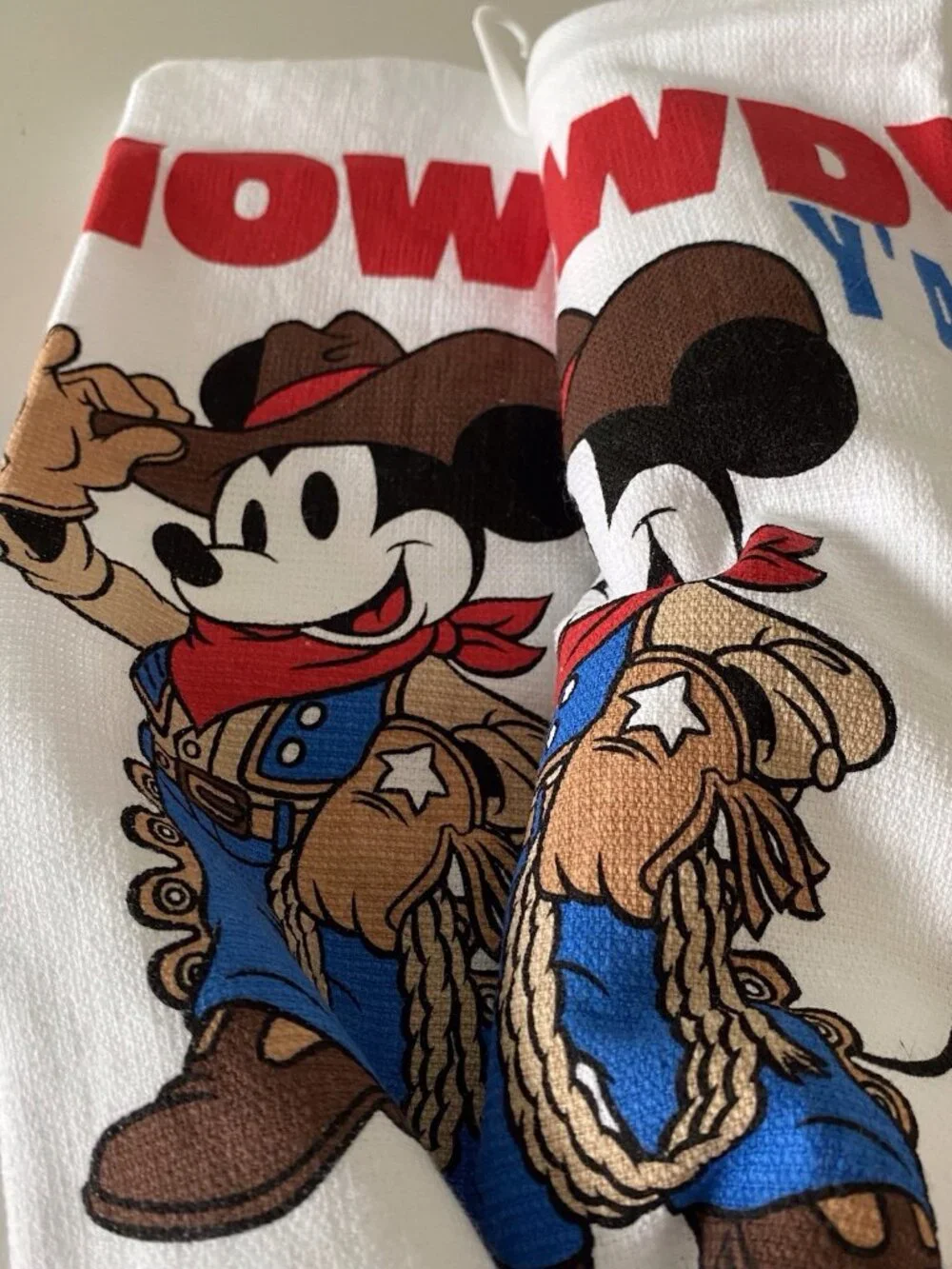 Set Of 2 Disney Mickey‎ Mouse Kitchen Towels Howdy Y'All Patriotic Cowboy NEW